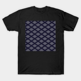 Traditional Japanese Geometric Floral Nadeshiko (Carnation) Hishi Diamond Pattern in Navy Indigo T-Shirt